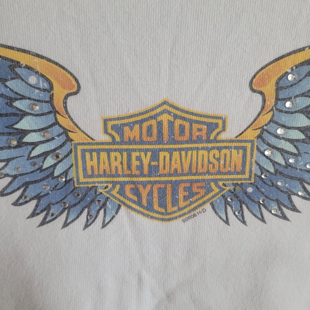 Harley-Davidson Blue Long Sleeve Rhinestone Graphic Tee - Picture 7 of 9